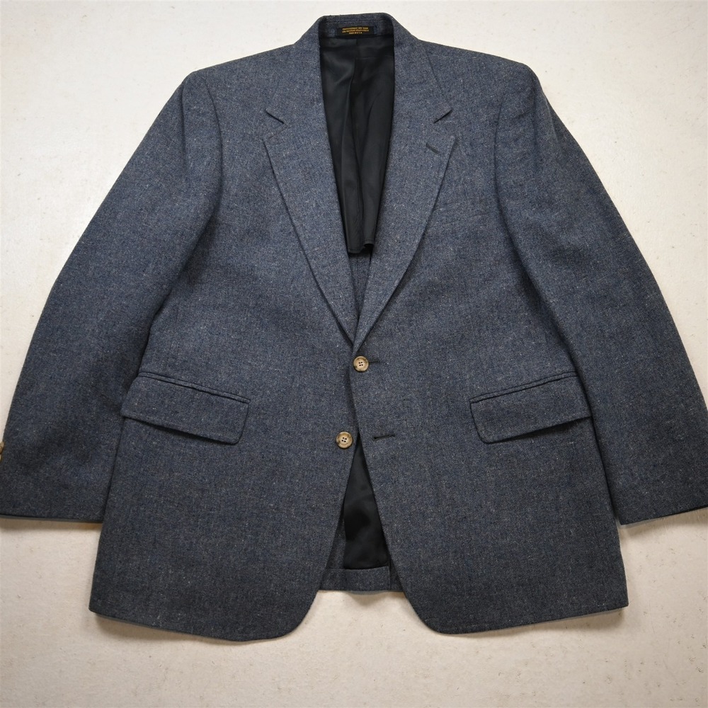 Vtg USA Made 44R Blue Wool Tweed Mens Blazer Suit Jacket Sport Coat